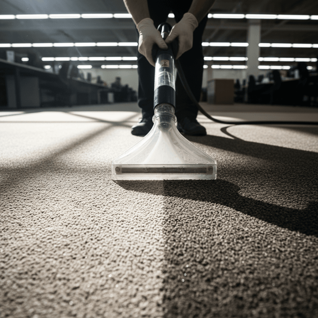 Professional carpet cleaning equipment on commercial floor