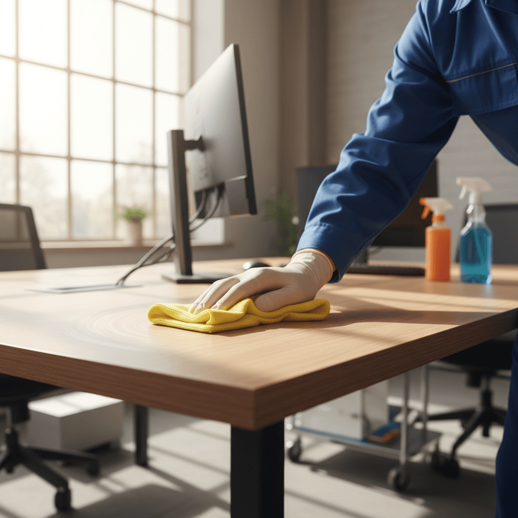 Professional cleaner maintaining attention to detail