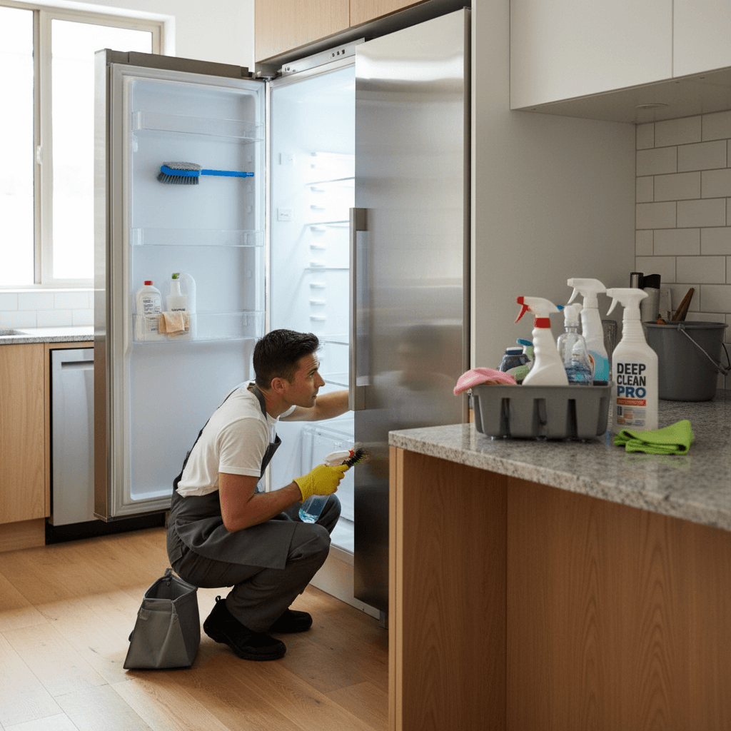 Deep cleaning service showing kitchen appliance maintenance