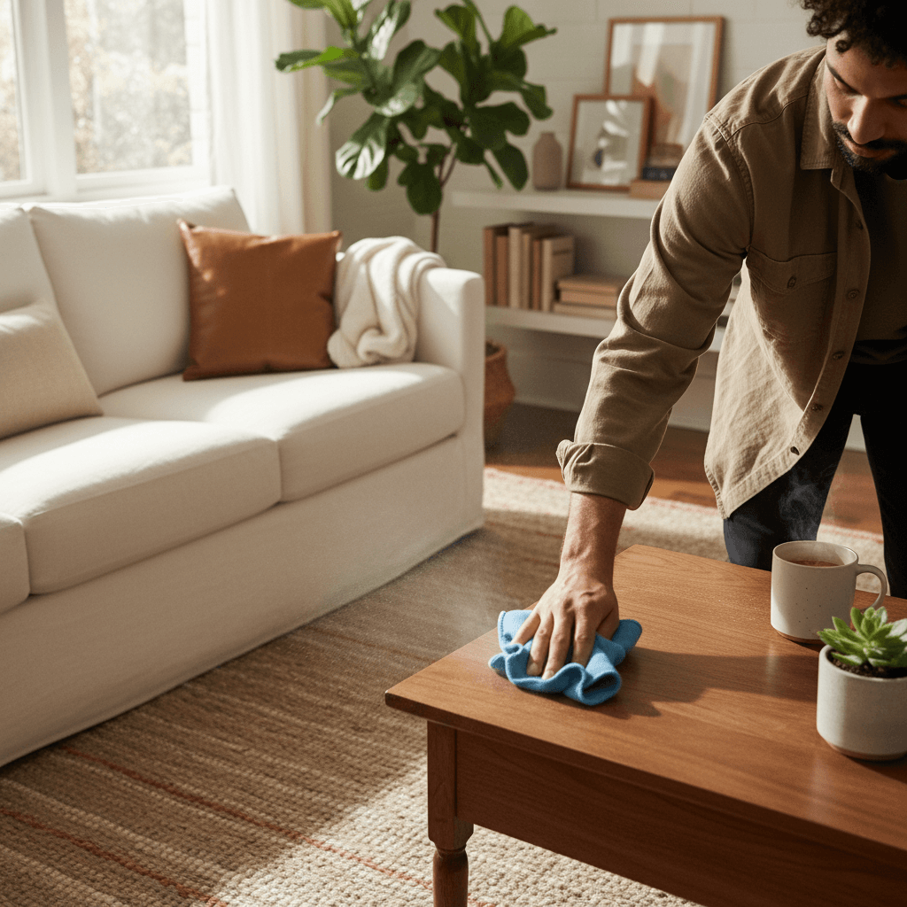 Weekly residential cleaning service in progress