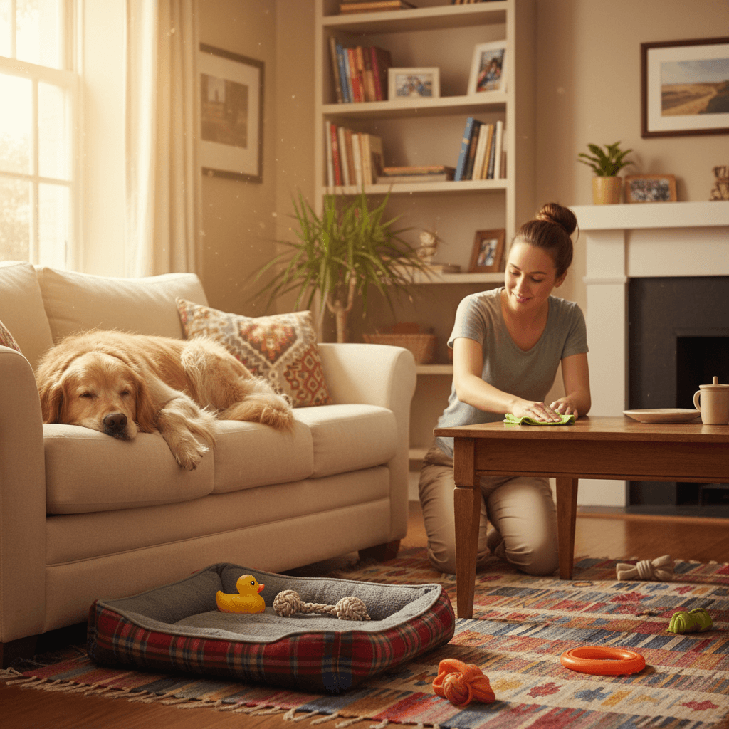 Pet-friendly residential cleaning service in action